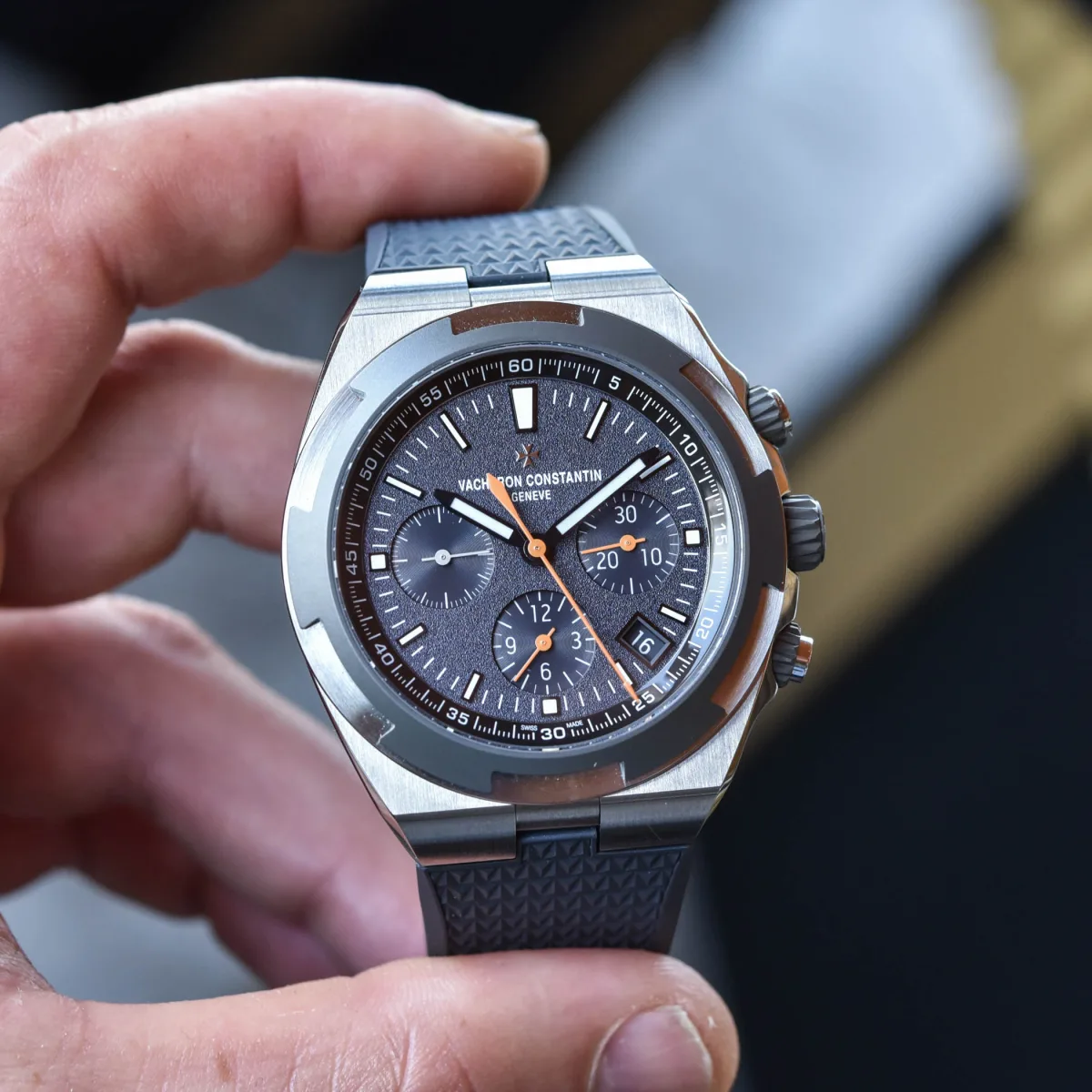 Close-up of the Overseas Everest watch dial