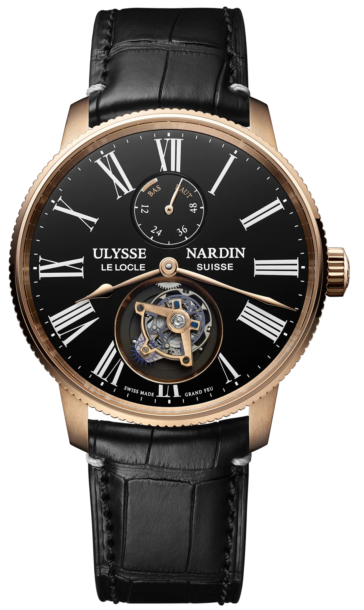 Close-up of Ulysse Nardin Marine Torpilleur Tourbillon Grand Feu watch face