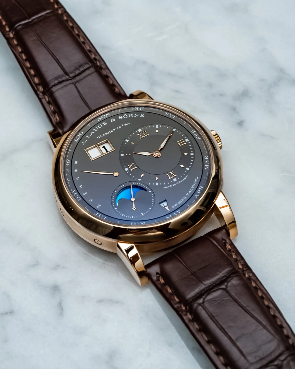 Lange 1 Perpetual Calendar case in pink gold