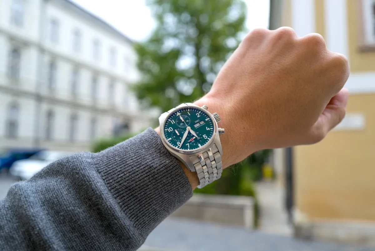 IWC Pilot’s Watch Chronograph 41 with green dial close-up