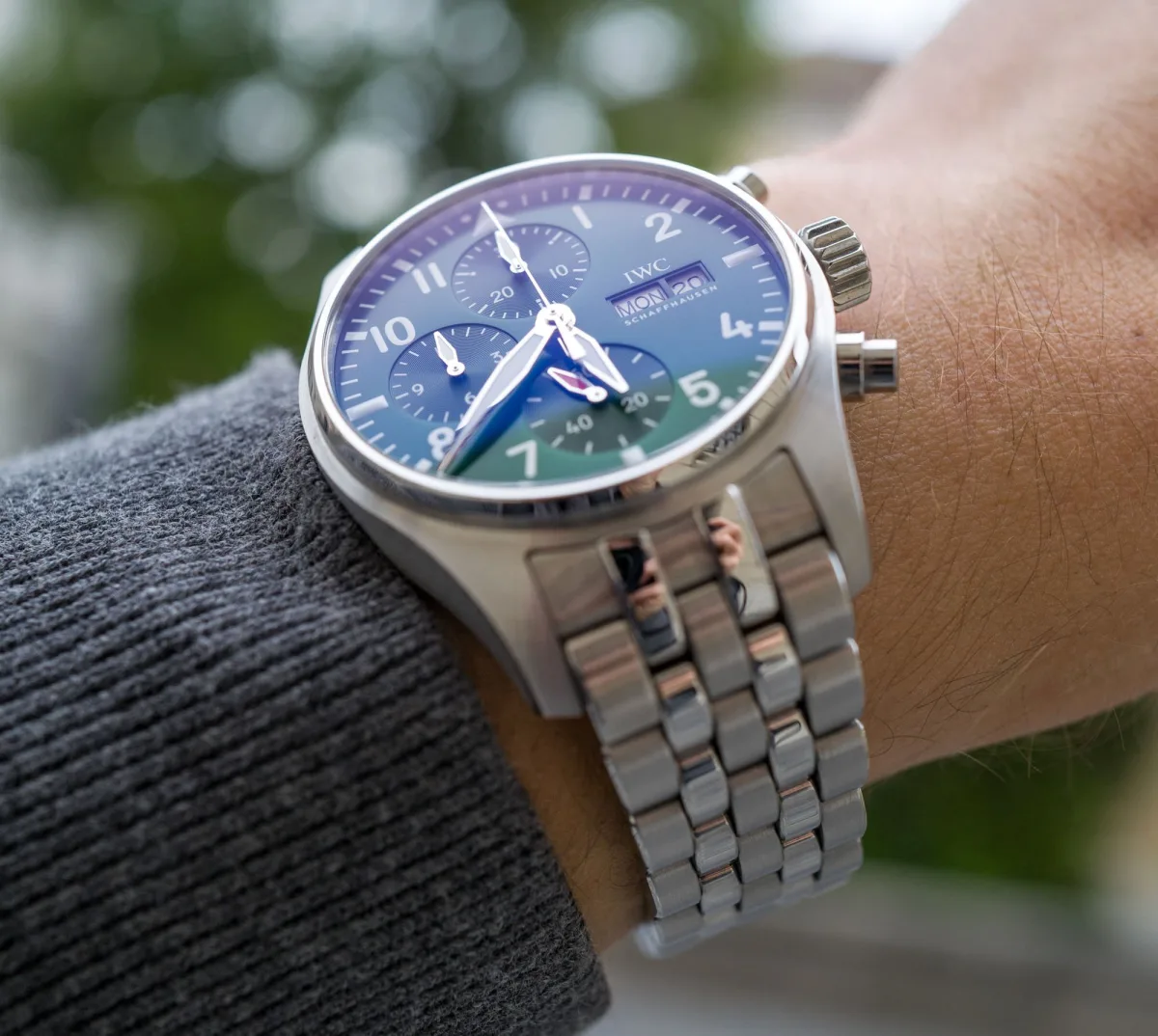 Green dial of IWC Pilot’s Watch Chronograph 41
