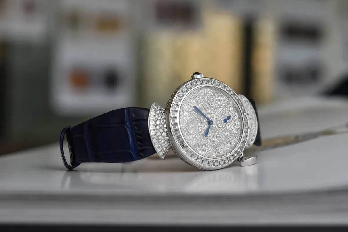 Detailed view of Divina Mosaica's diamond-studded design