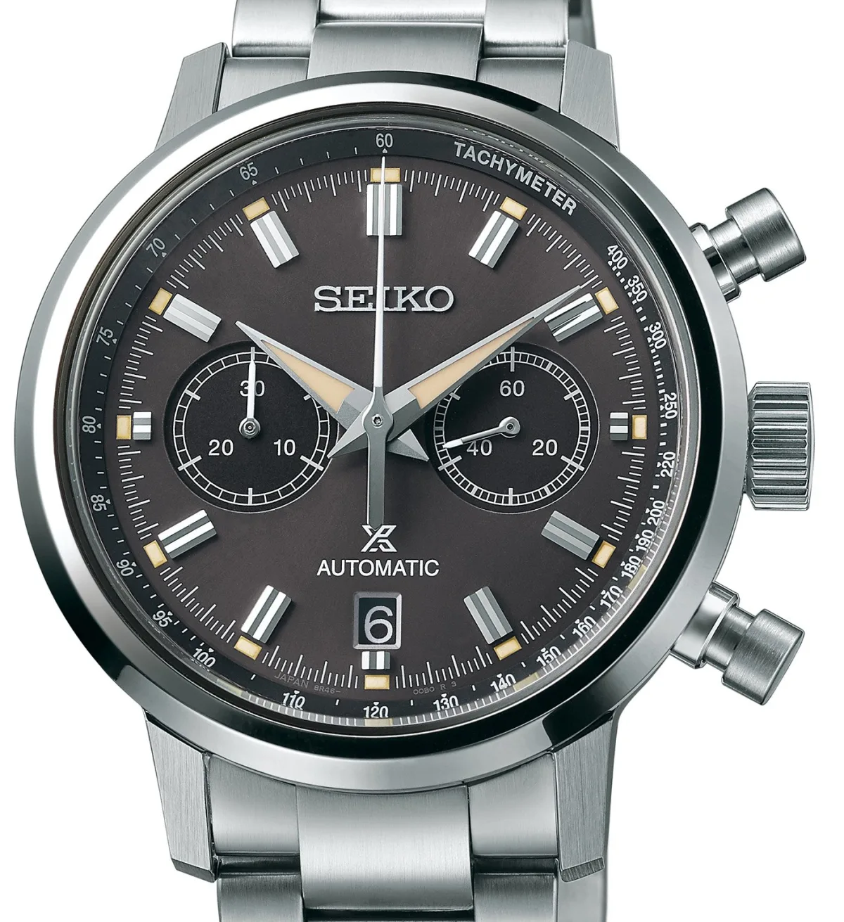White dial of Seiko SRQ035 inspired by 1964 stopwatch