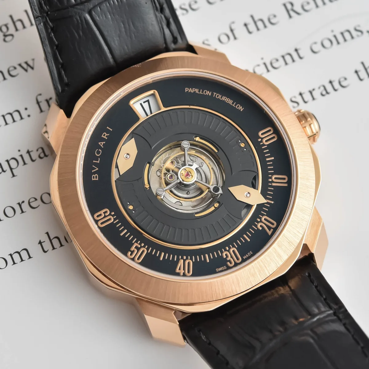 Bvlgari Octo Roma Central Tourbillon Papillon watch face detail