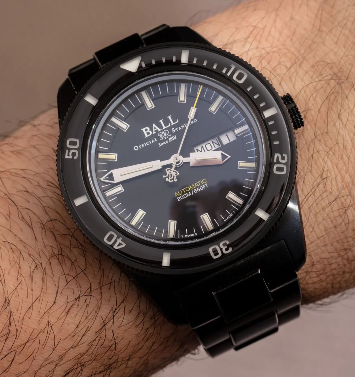 Close-up of Ball Engineer II Skindiver Heritage bezel