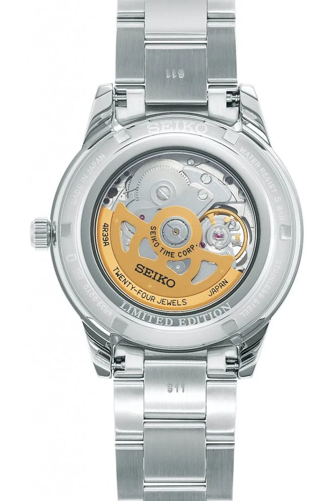Seiko Presage SSA445 dial with Ginza cobblestone texture and blue-grey sunburst