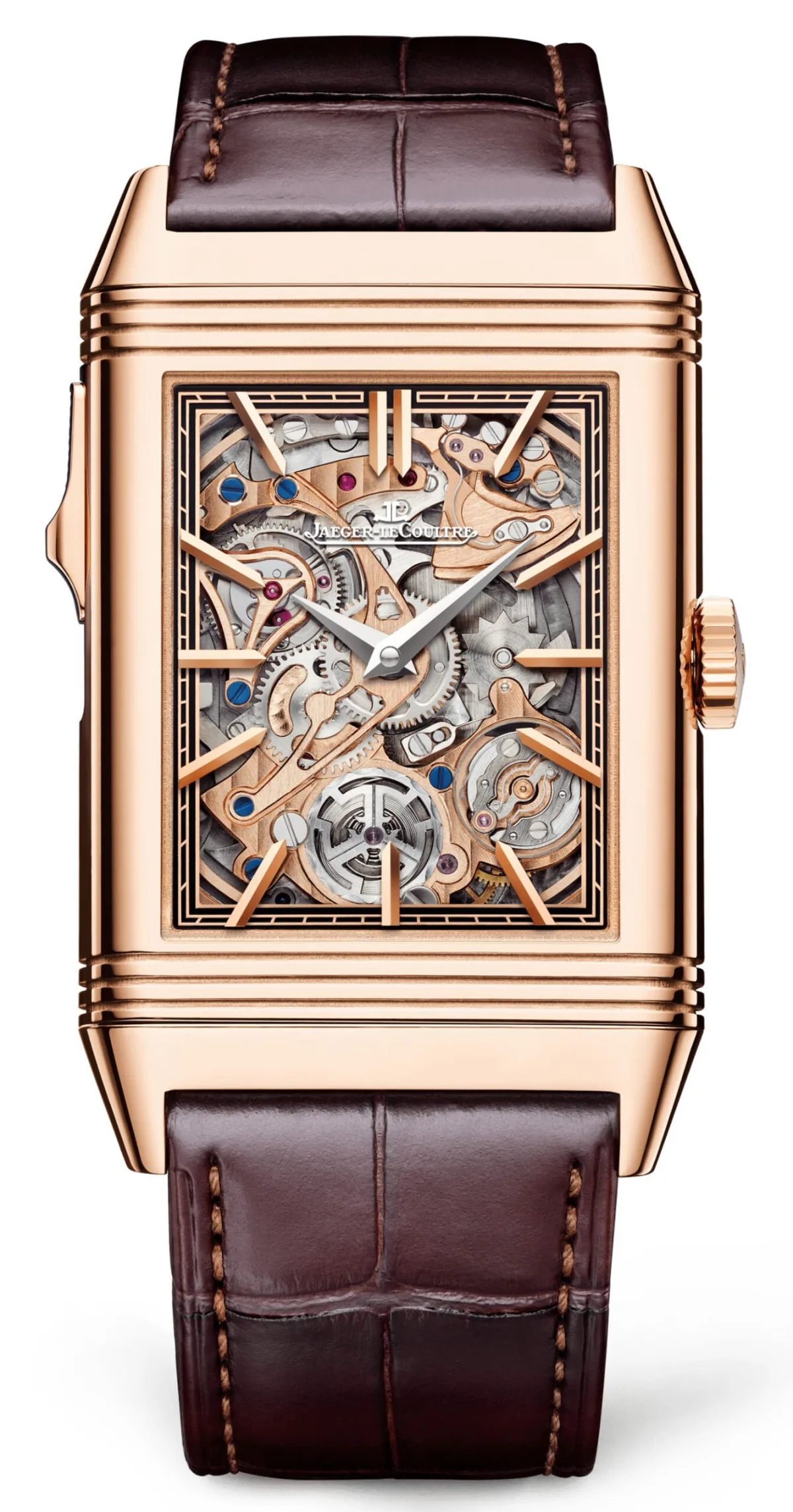Detailed skeletonized dial of Reverso Tribute Minute Repeater