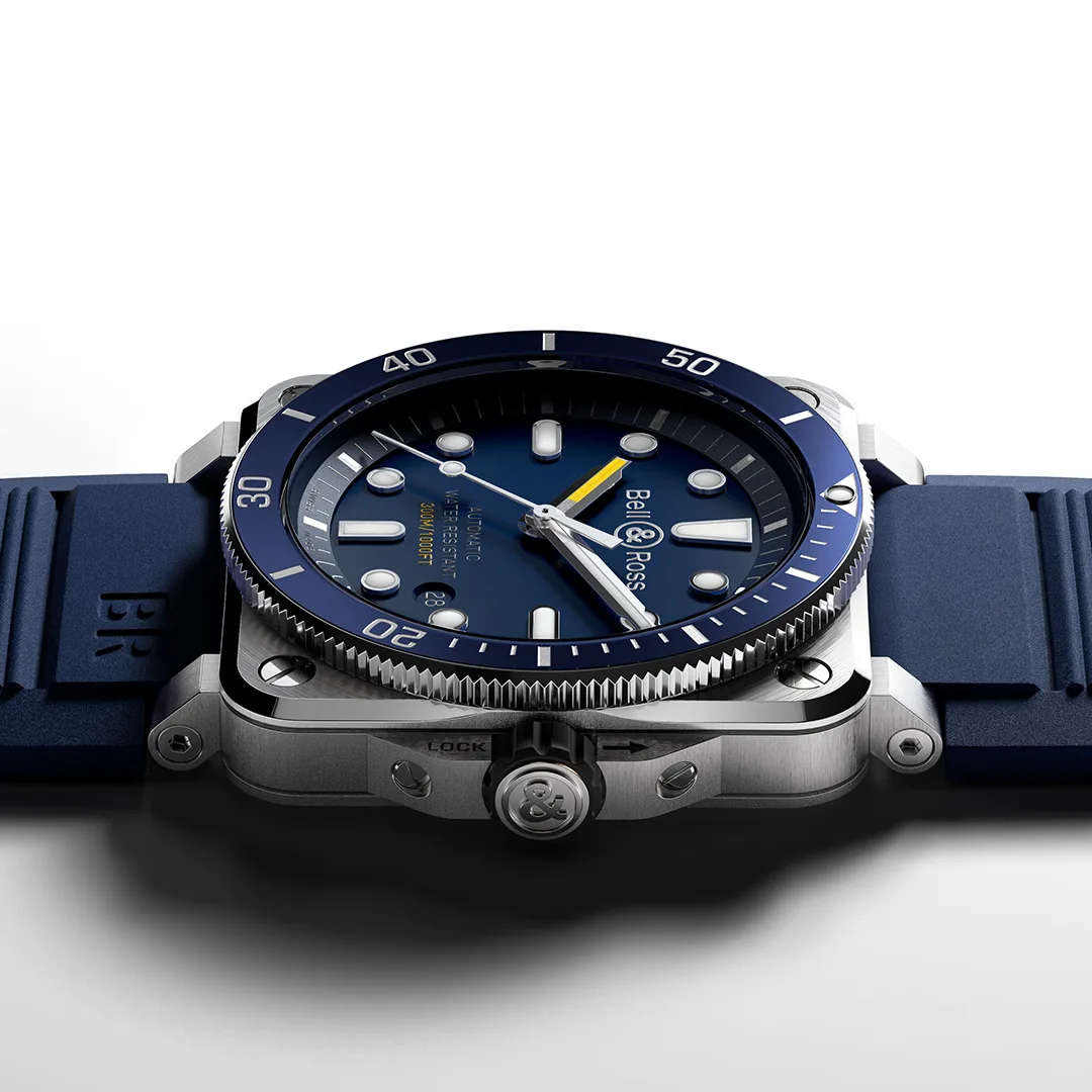 Side profile of Bell & Ross Diver Blue watch case