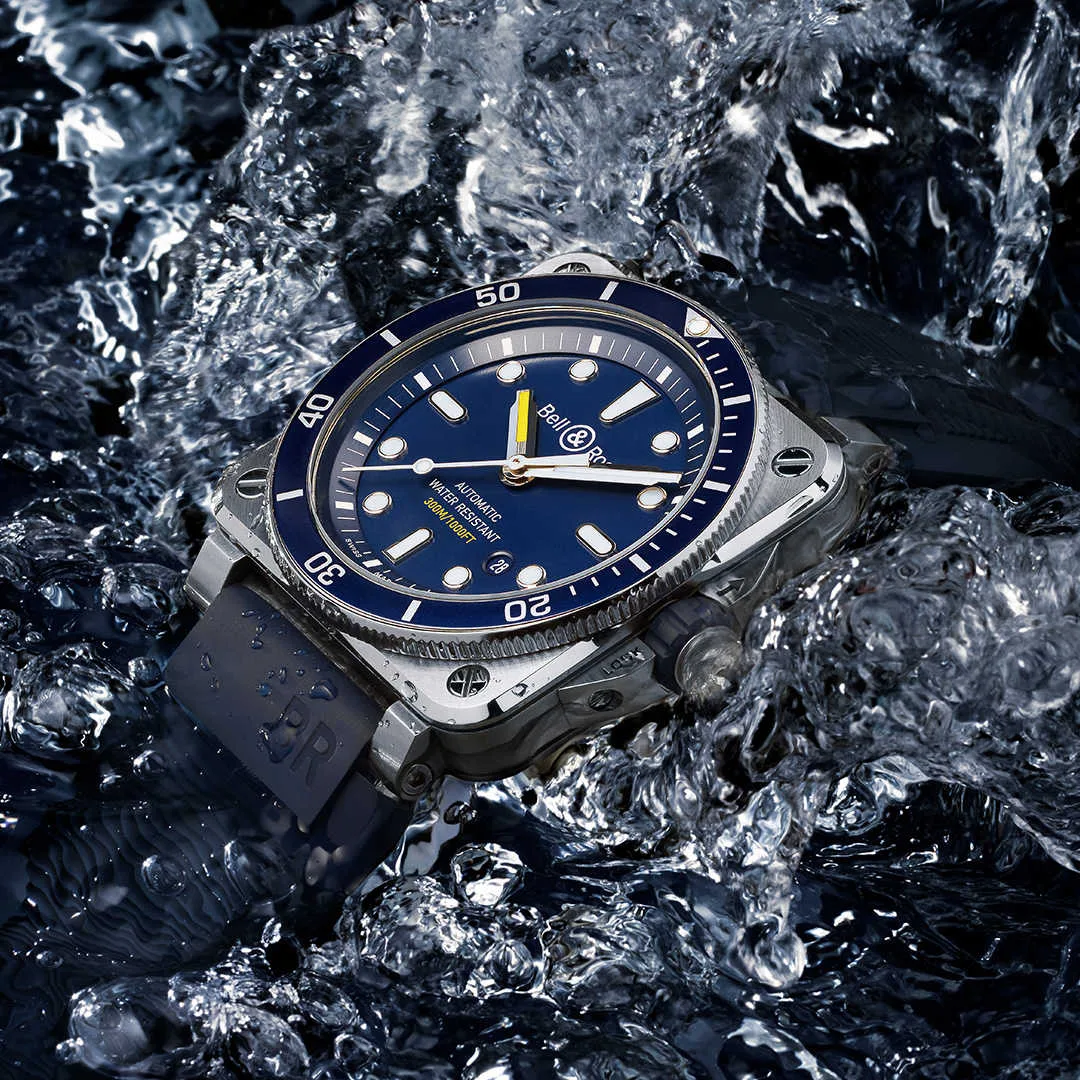 Close-up of BR Caliber 302 in Bell & Ross Diver Blue