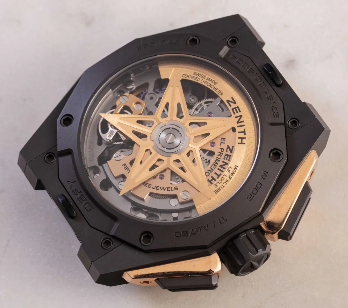 Close-up of Zenith Defy Extreme dial