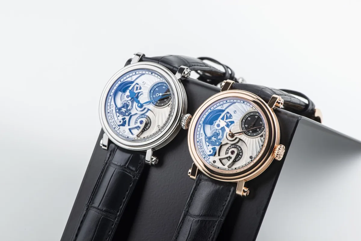 Close-up of the Speake-Marin watch dial at 1:30 position