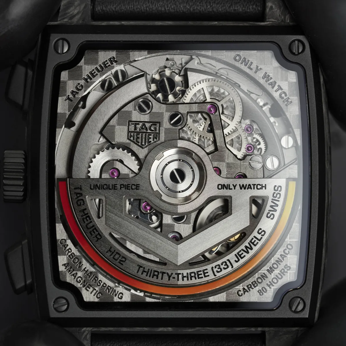 Skeletonized rotor of TAG Heuer OnlyWatch Carbon Monaco