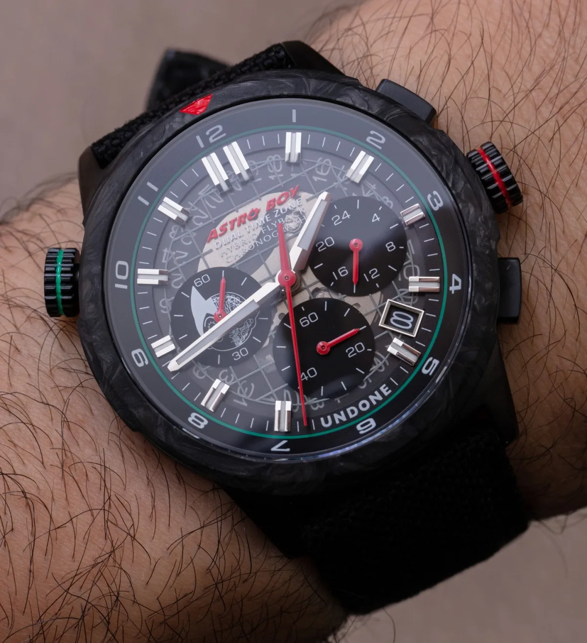 Luminescent dial of UNDONE Astro Boy watch