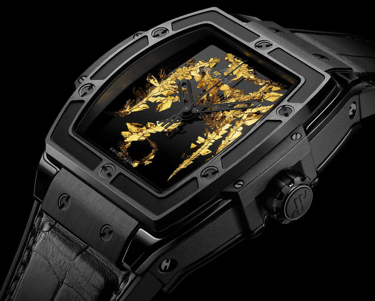 Close-up of Hublot Spirit of Big Bang Gold Crystal case design