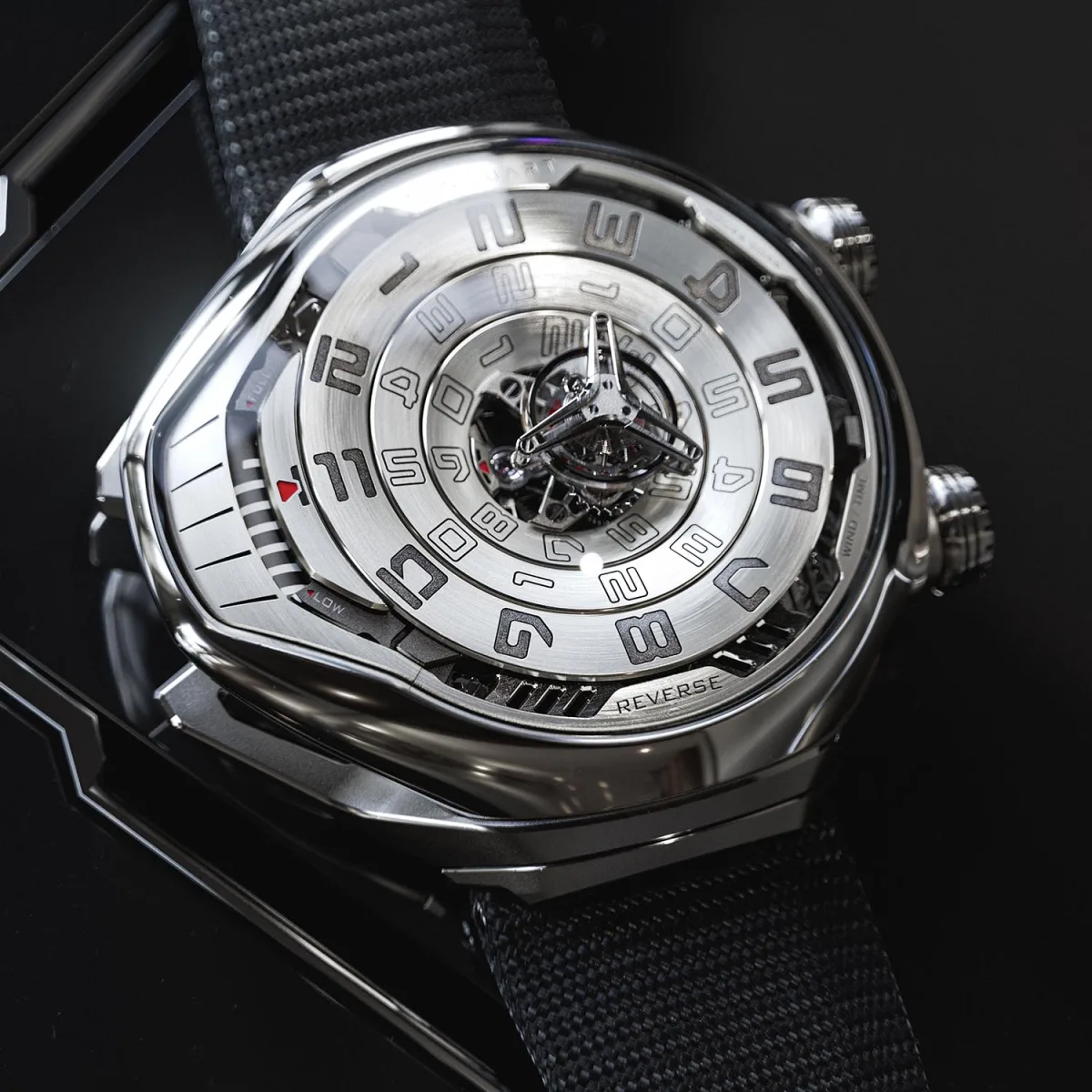 Close-up of Vanguart Black Hole Tourbillon case