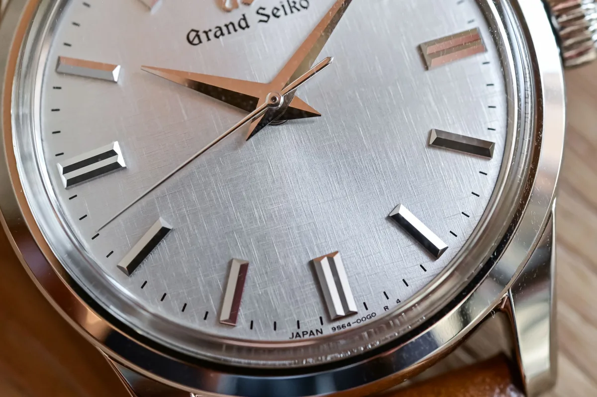 Close-up of the textured dial inspired by shoji paper