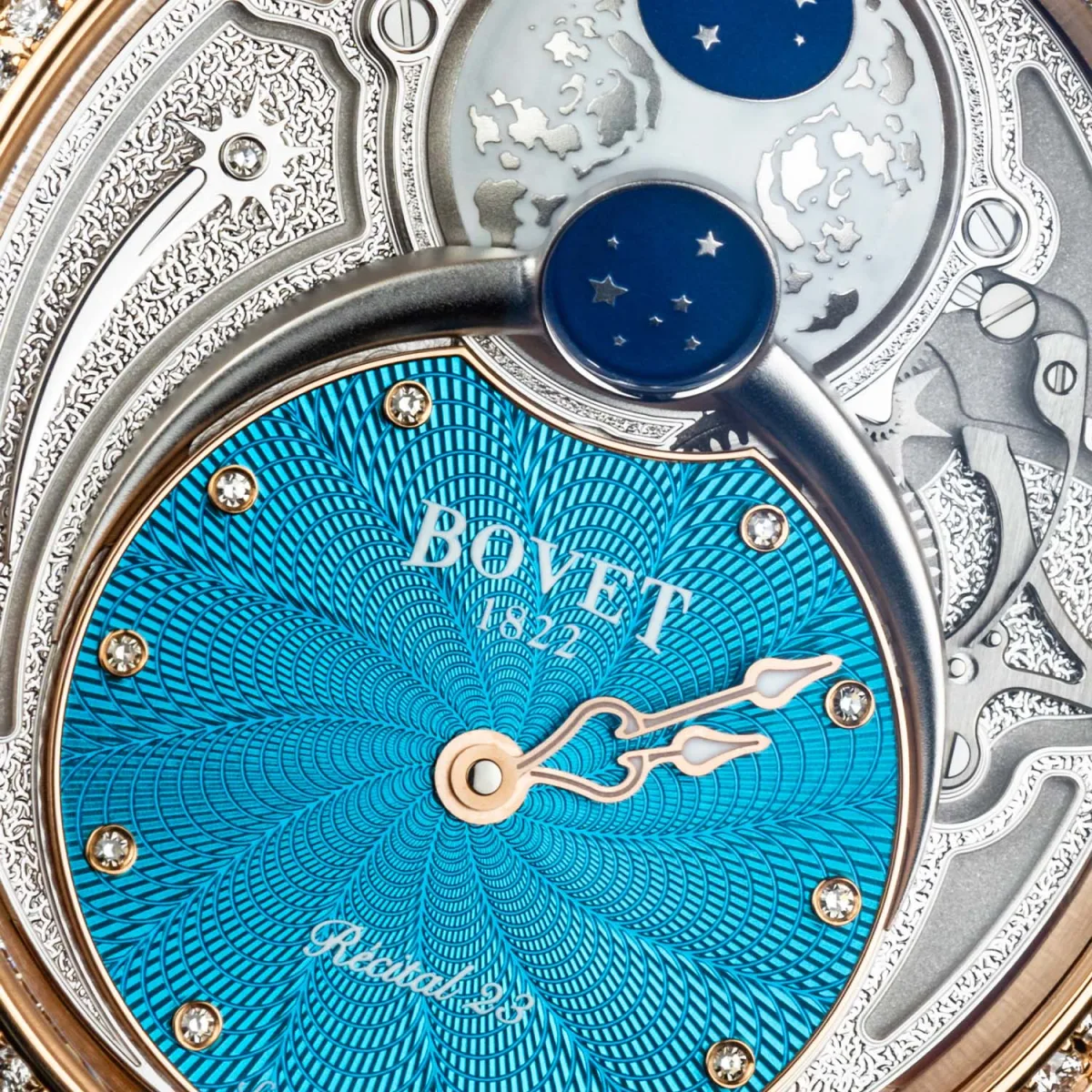 Bovet turquoise guilloché dial close-up