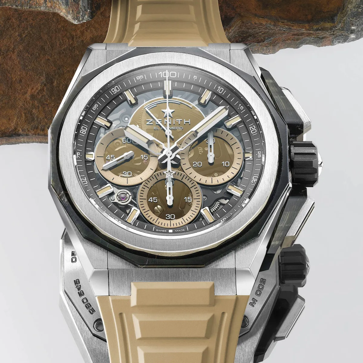 Side view showing hawk's eye stone of Zenith Desert Edition