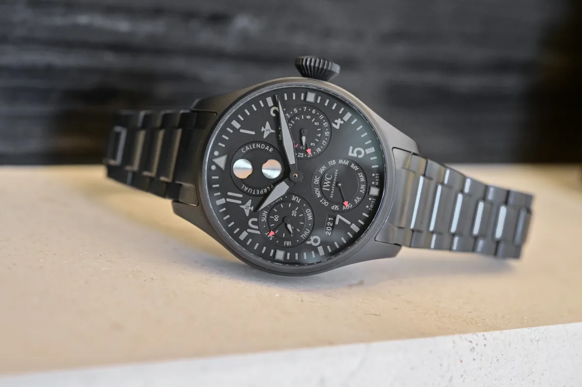 Side view of IWC Big Pilot’s Watch showing Ceratanium case