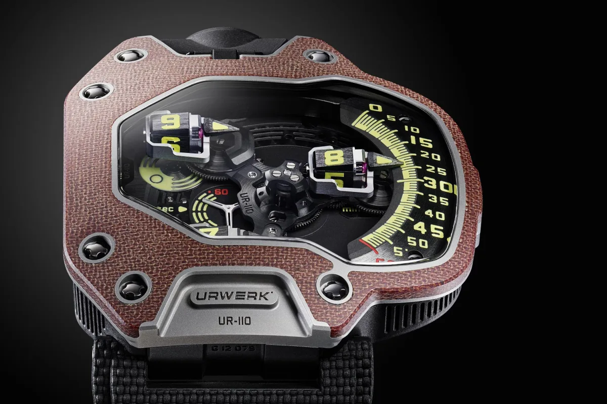 URWERK UR-110 Bakelite front view showing unique design