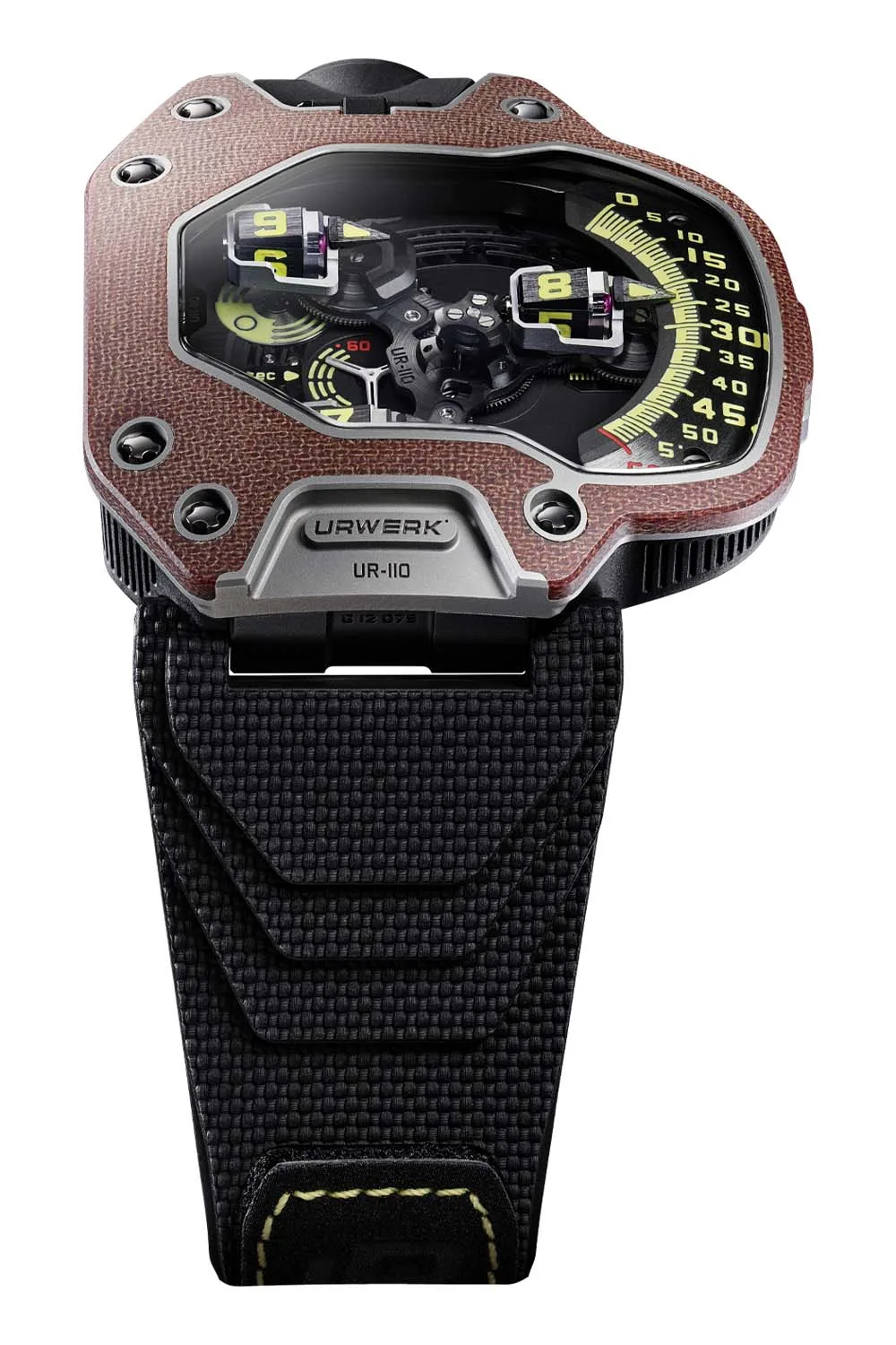 URWERK UR-110 Bakelite display and strap detail