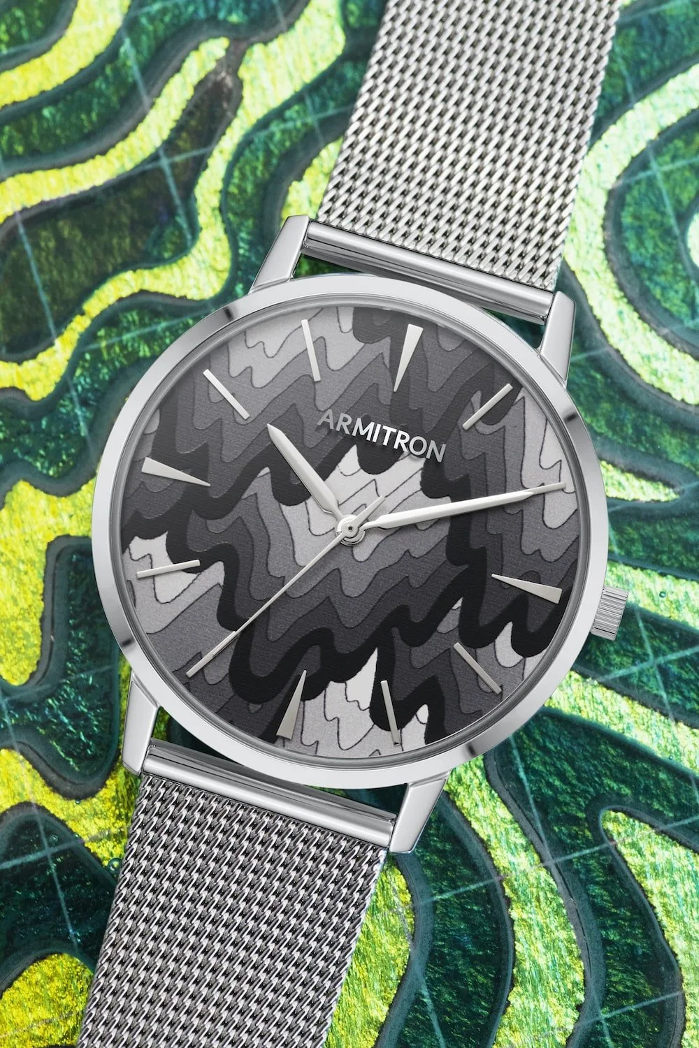 Close-up of Jen Stark X Armitron watch face