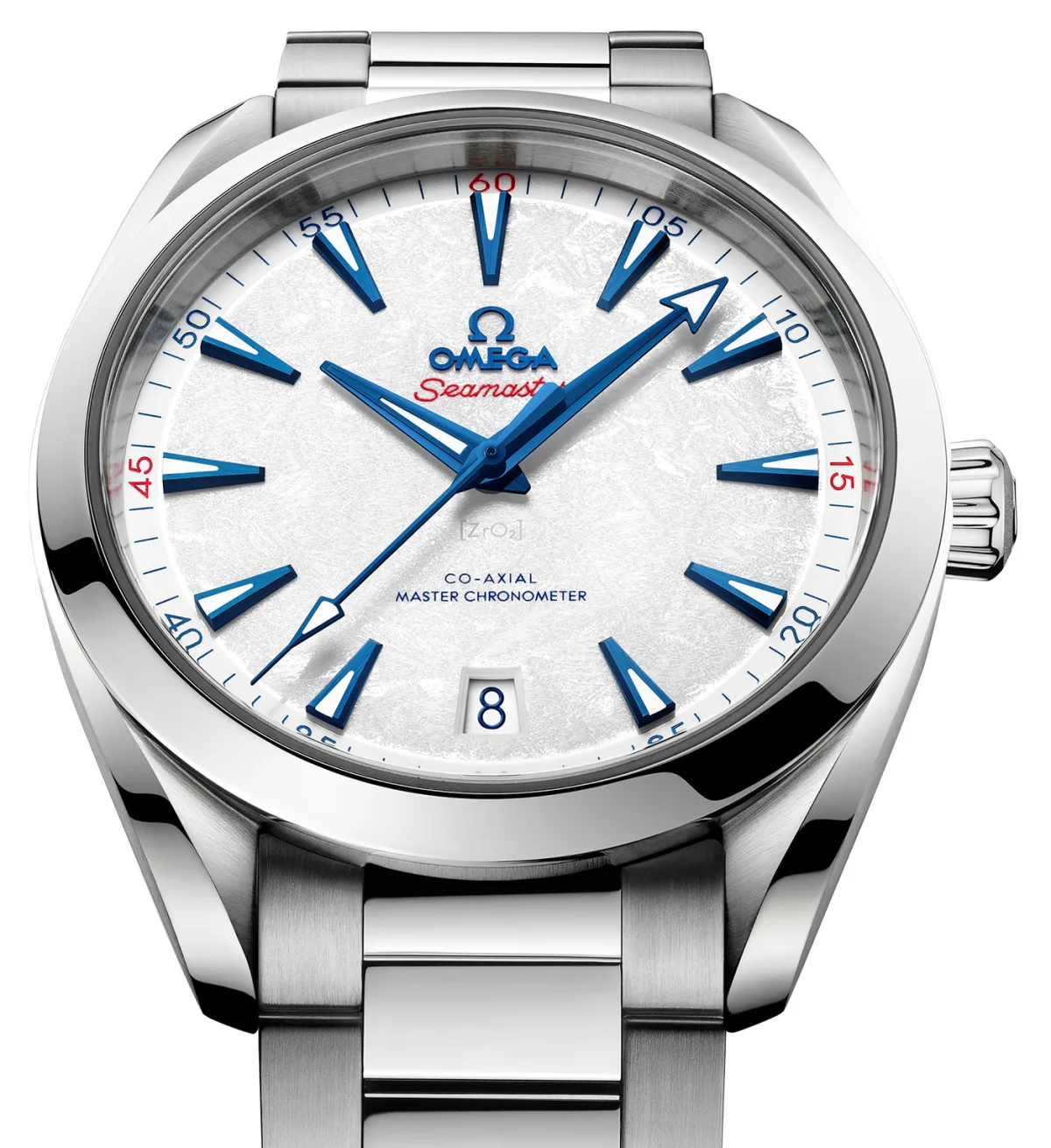 Omega Seamaster Aqua Terra Beijing 2022 watch with snowy dial