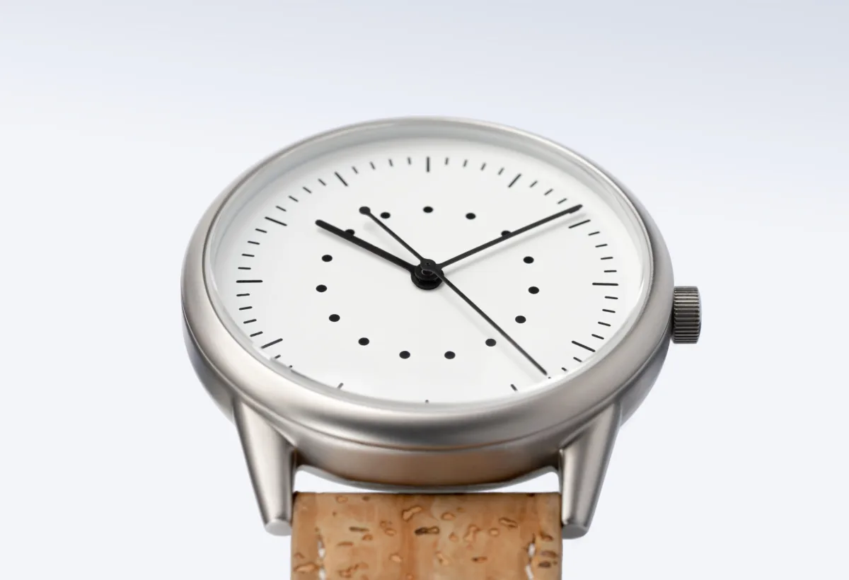 Detailed view of Mudita Moment watch breathing interval dots