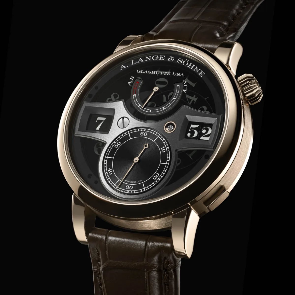 A. Lange & Söhne Zeitwerk Honeygold Lumen with brown leather strap