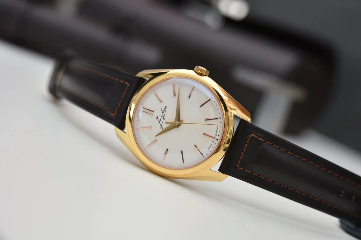Close-up of the matte silver-plated dial on the Junghans watch