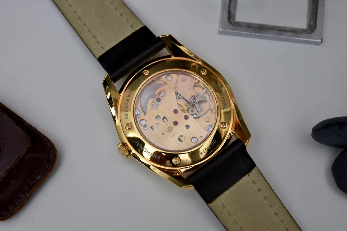 Detailed view of the J620 movement inside the Junghans watch