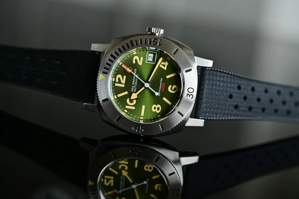 Nivada Grenchen Depthmaster watch with green dial