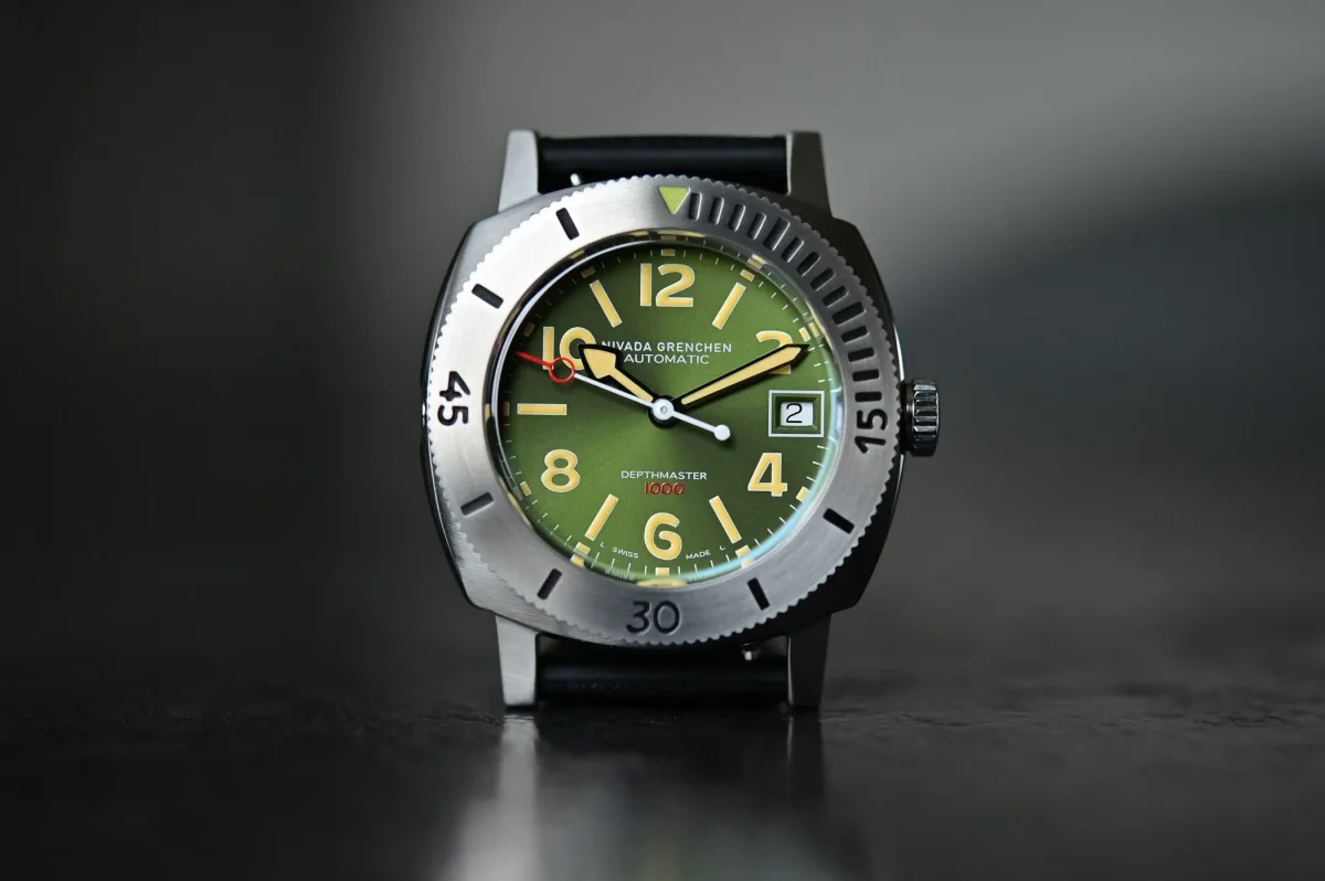 Nivada Grenchen Depthmaster showing case and bezel