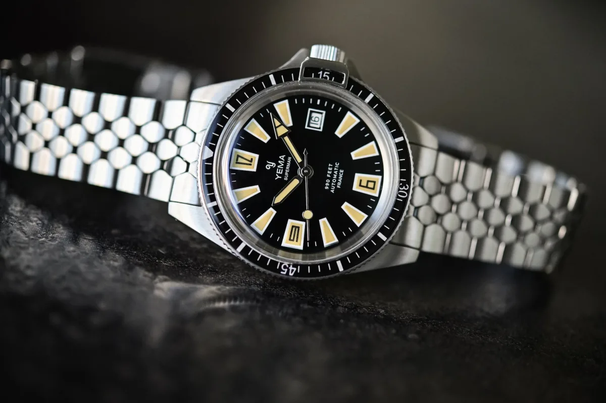 Yema Superman Skin Diver Limited Edition watch with black glossy dial