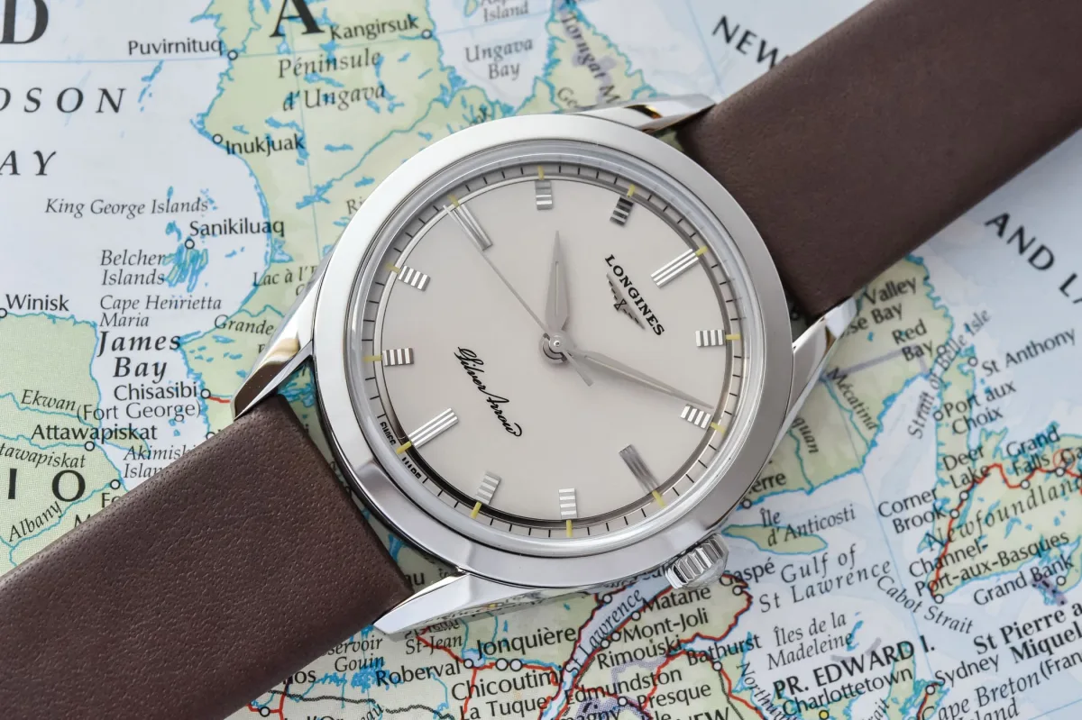Longines Silver Arrow with opaline silver dial and sword-shaped hands
