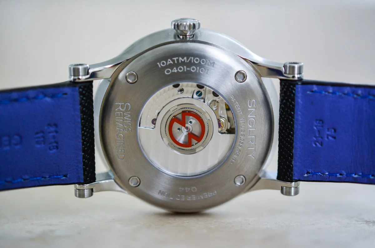 SNGLRTY Blue Steel OHI-4 case back detail