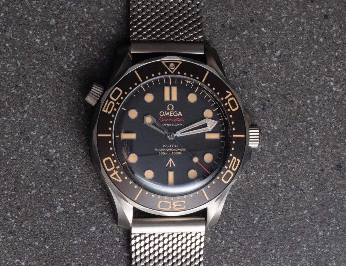 Close-up of Omega Seamaster 300M watch