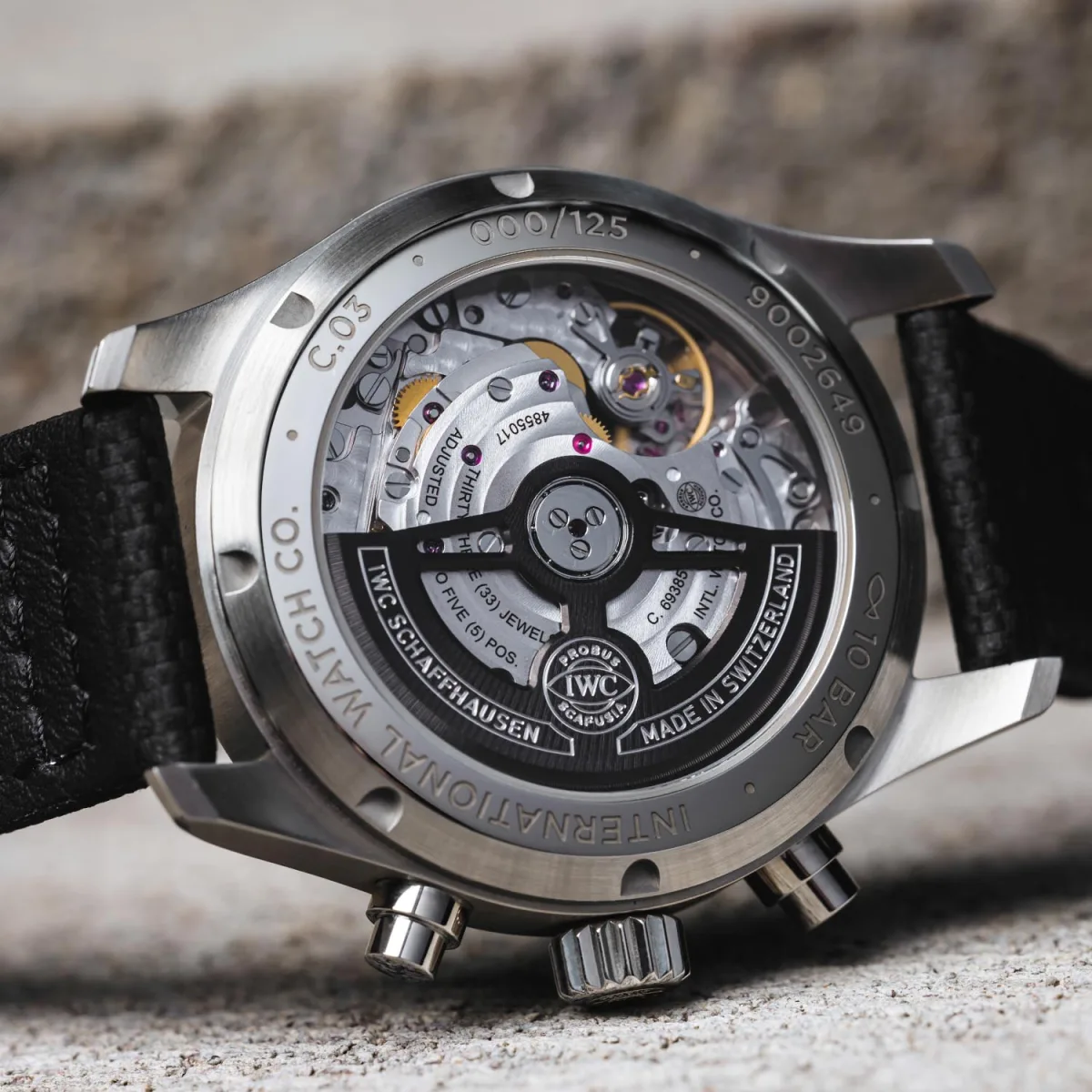 IWC Pilot’s Watch Chronograph Edition C.03 movement exposed