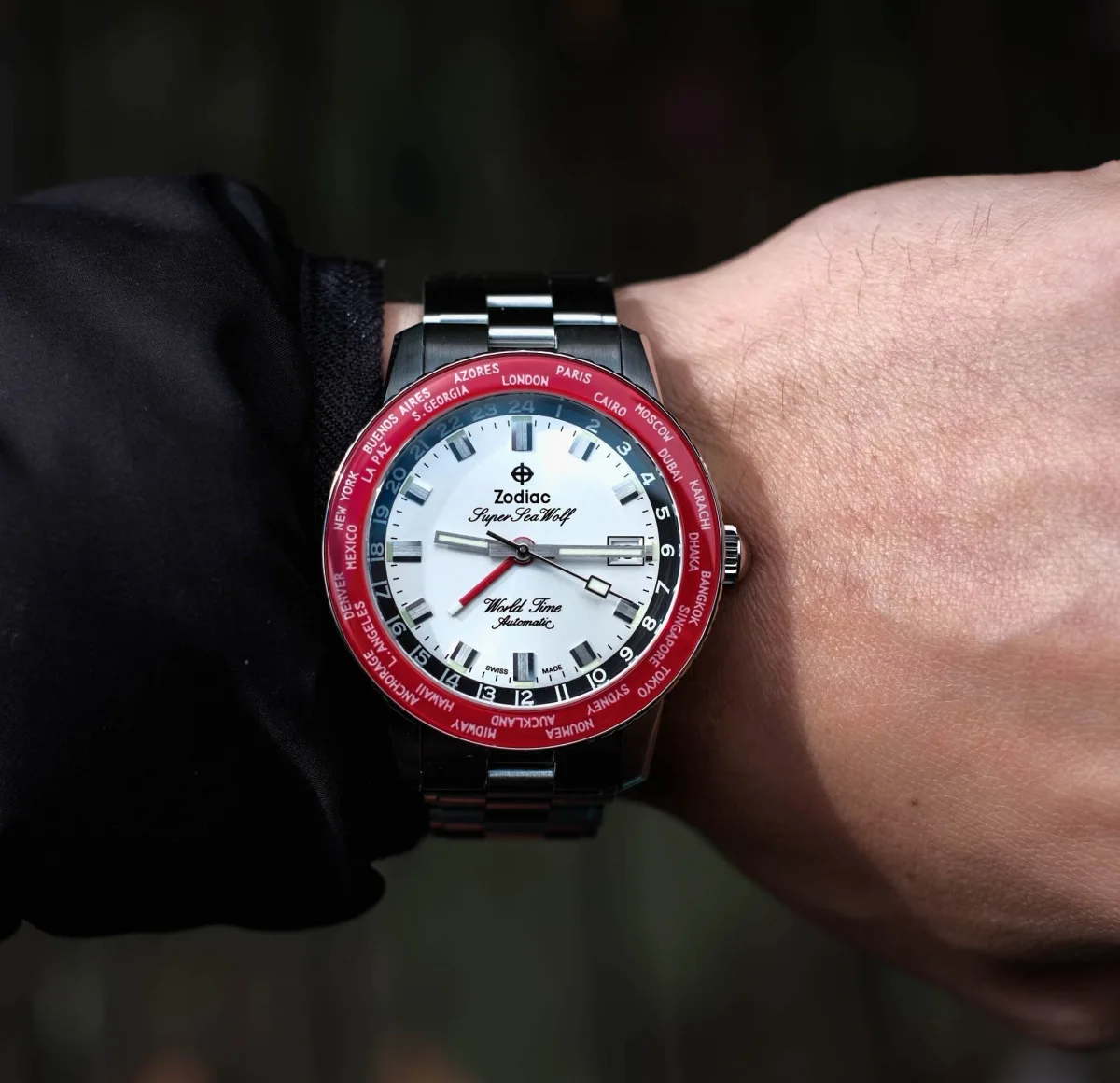Close-up of larger 40mm Zodiac Super Sea Wolf watch