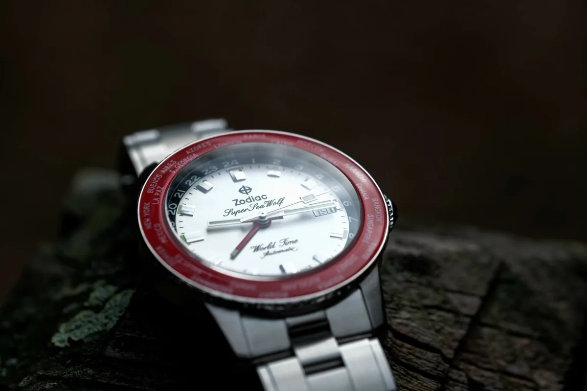 Matte dial of Zodiac Super Sea Wolf with script text