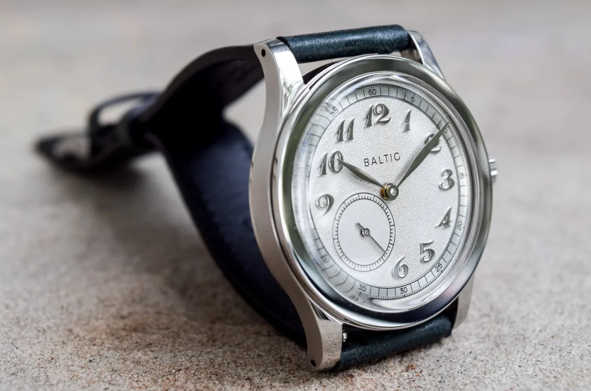 Close-up of Baltic MR01 watch case