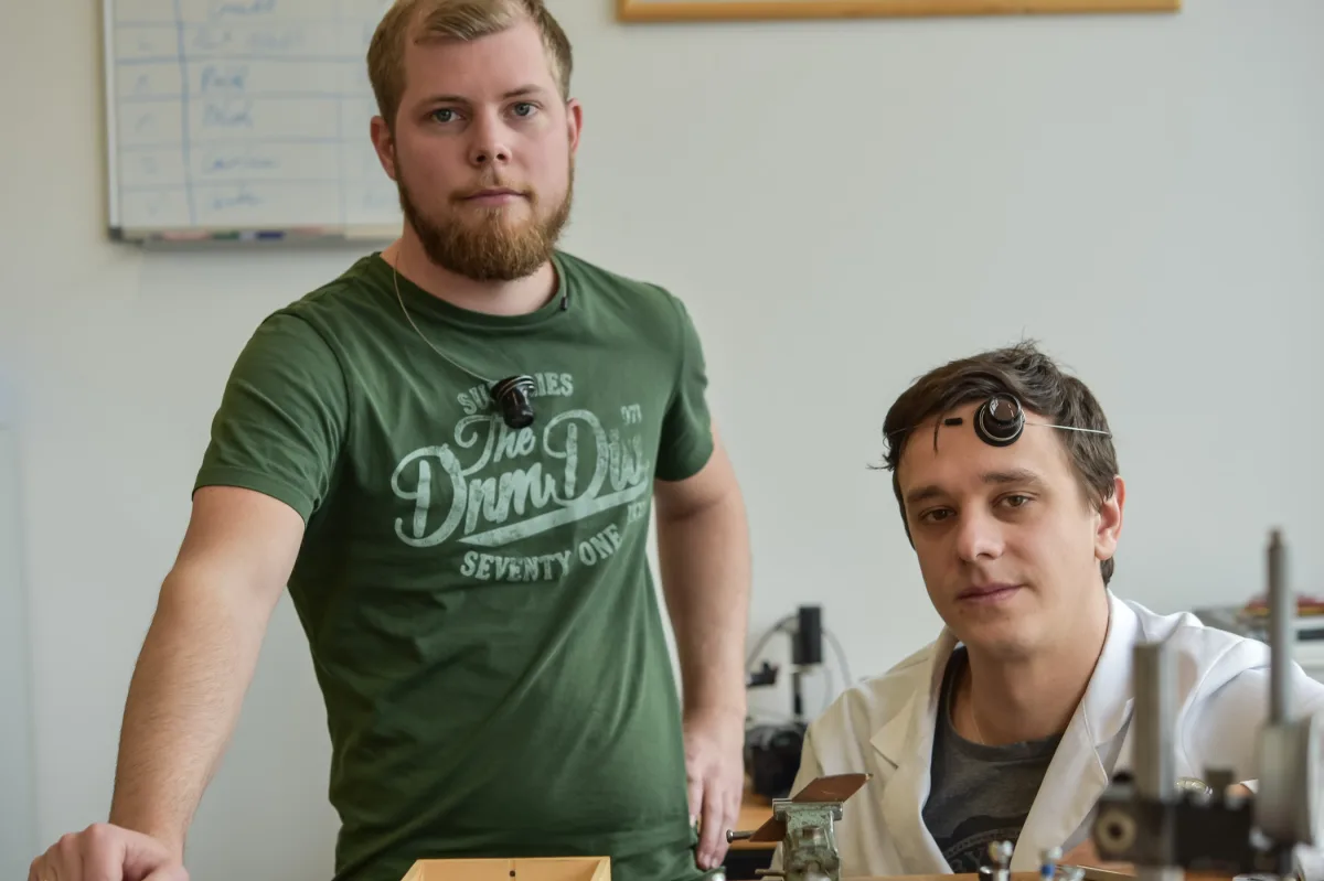 Gaël Petermann and Florian Bédat in their workshop