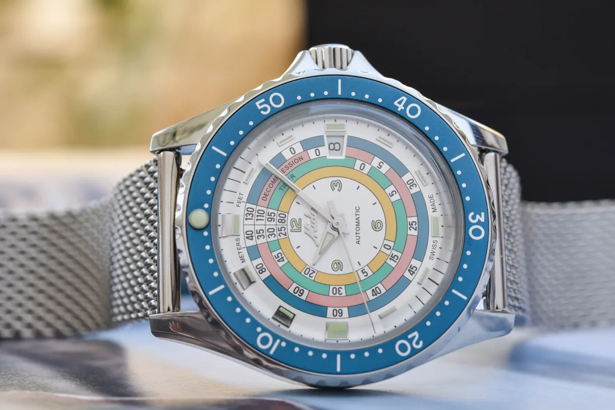 Close-up of Mido Ocean Star Decompression Timer 1961 dial