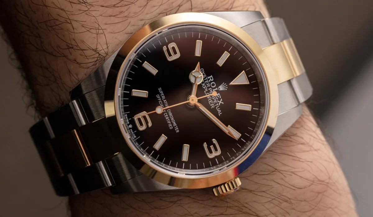 Side view of Rolex Explorer 36mm showing case thickness