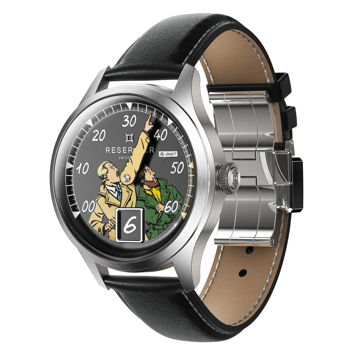 Reservoir Blake & Mortimer 'By Jove!!!' Edition watch dial close-up