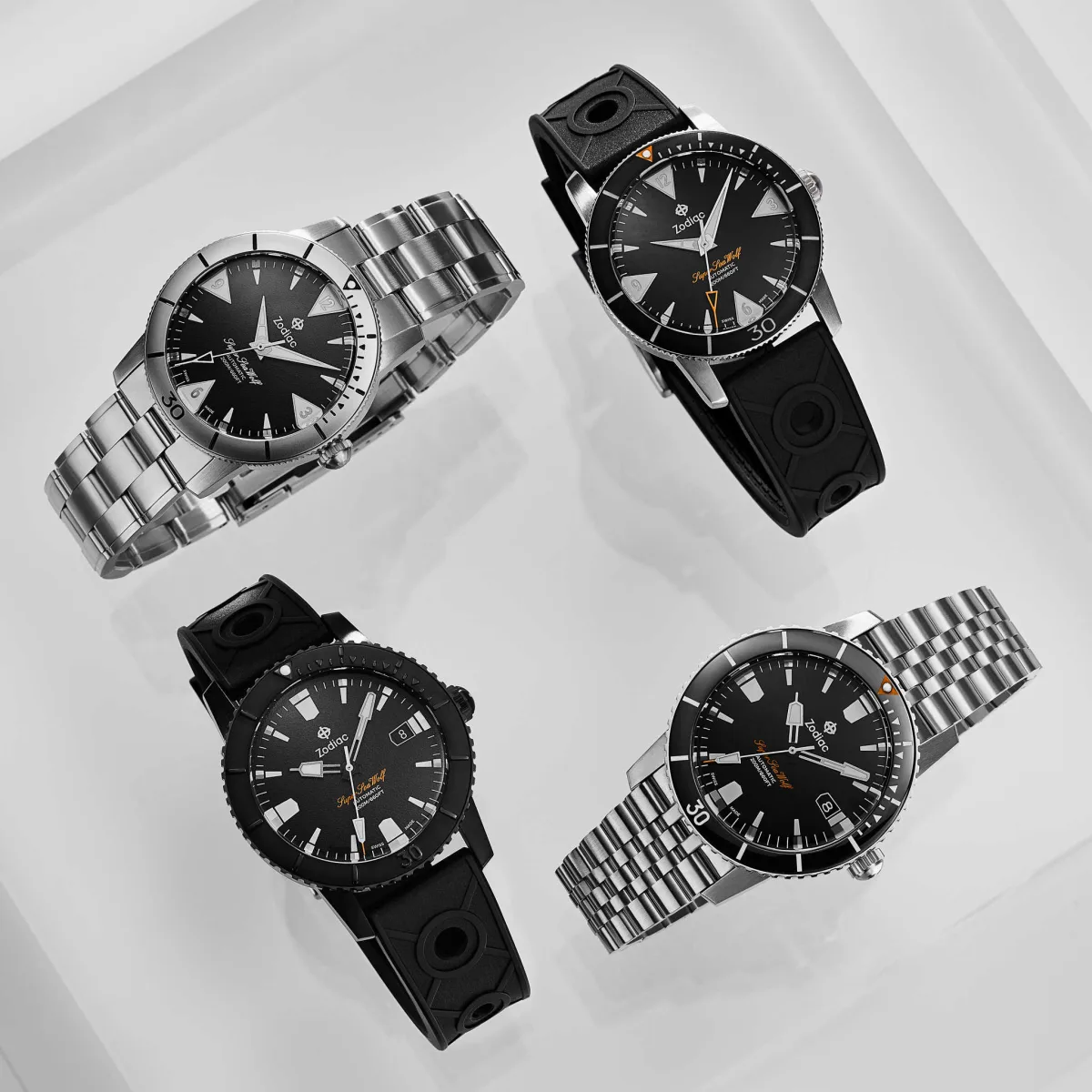 Zodiac Super Sea Wolf 53 Skin Automatic with black rubber strap