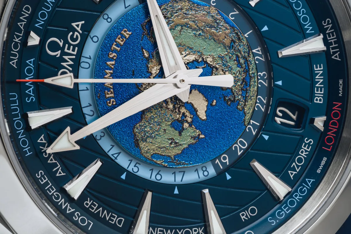 World map in Peirce quincuncial projection on watch dial