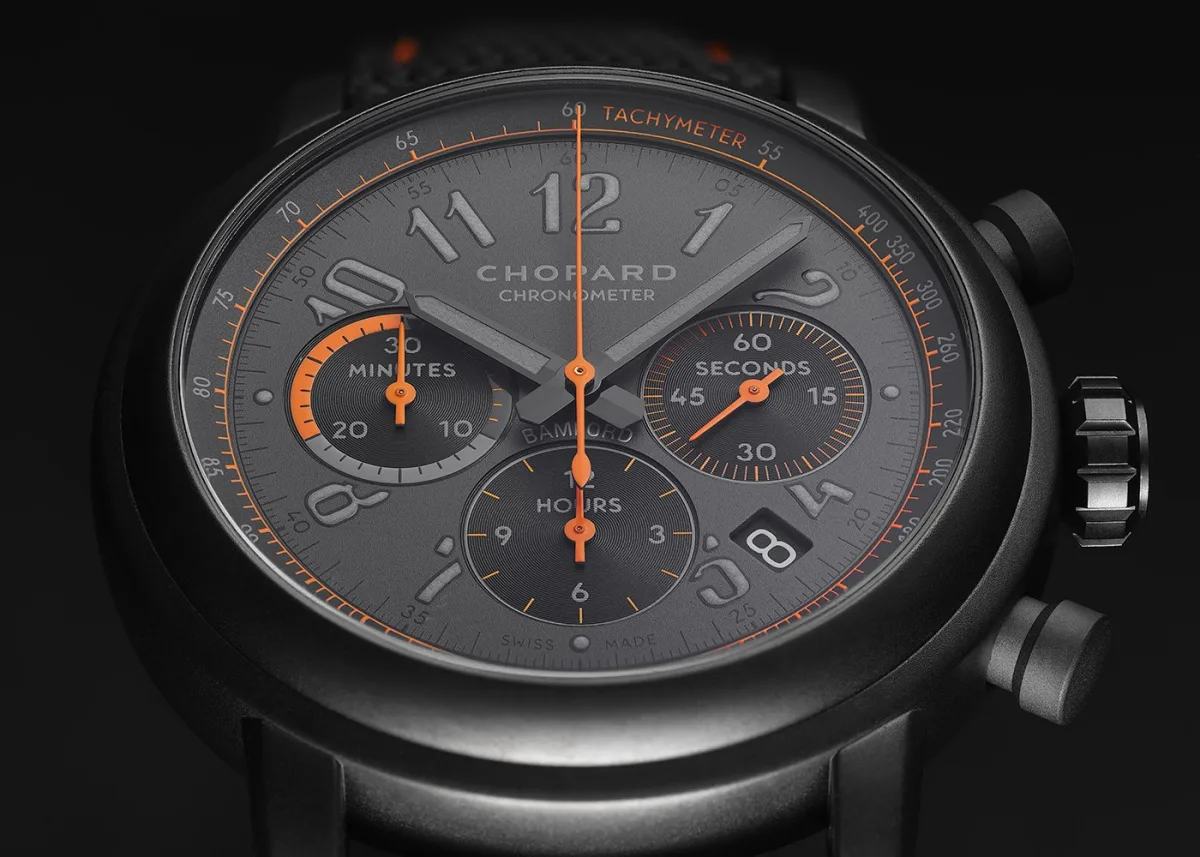 Monochrome dial of Chopard Mille Miglia Bamford Edition