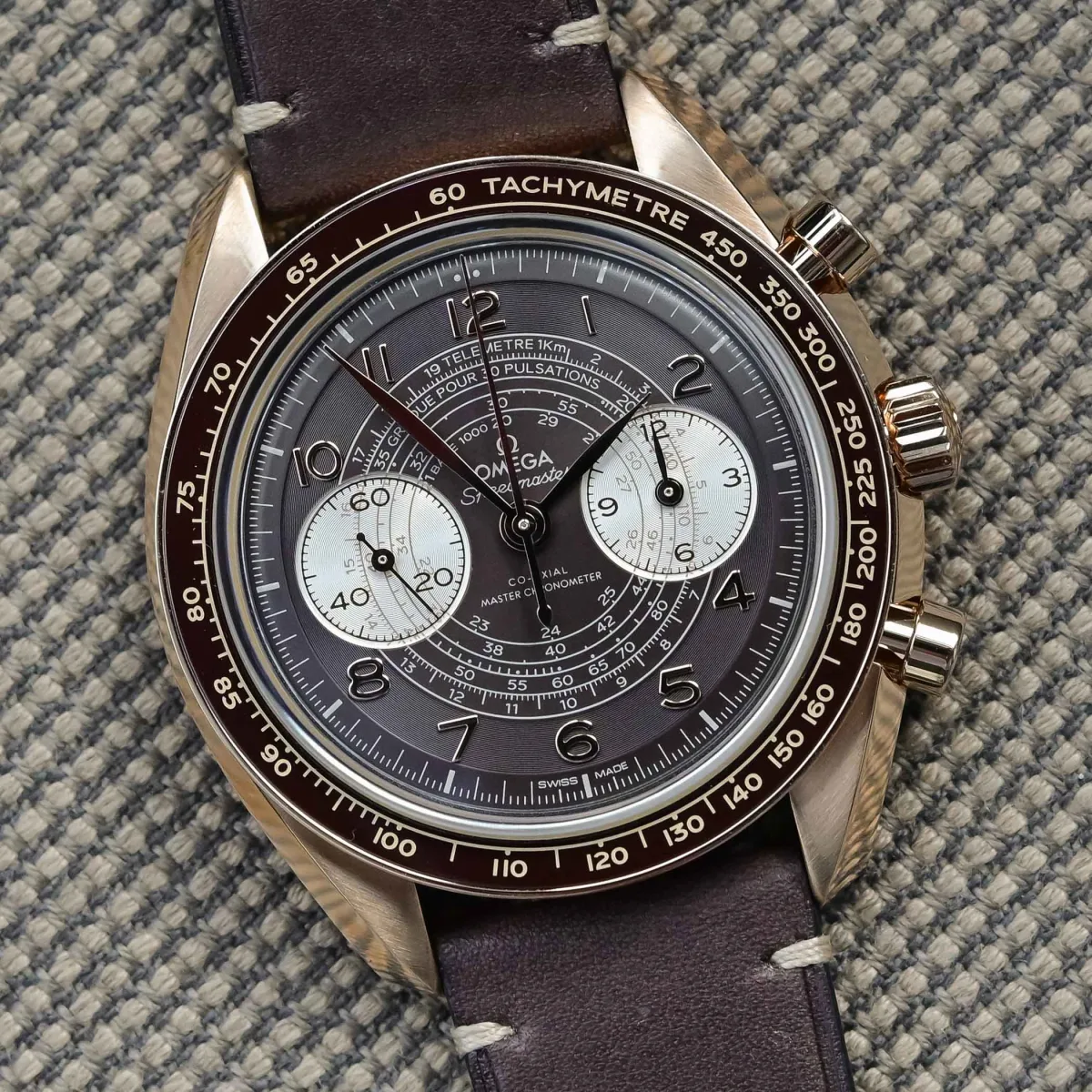 Omega Speedmaster Chronoscope Bronze Gold with visible scales