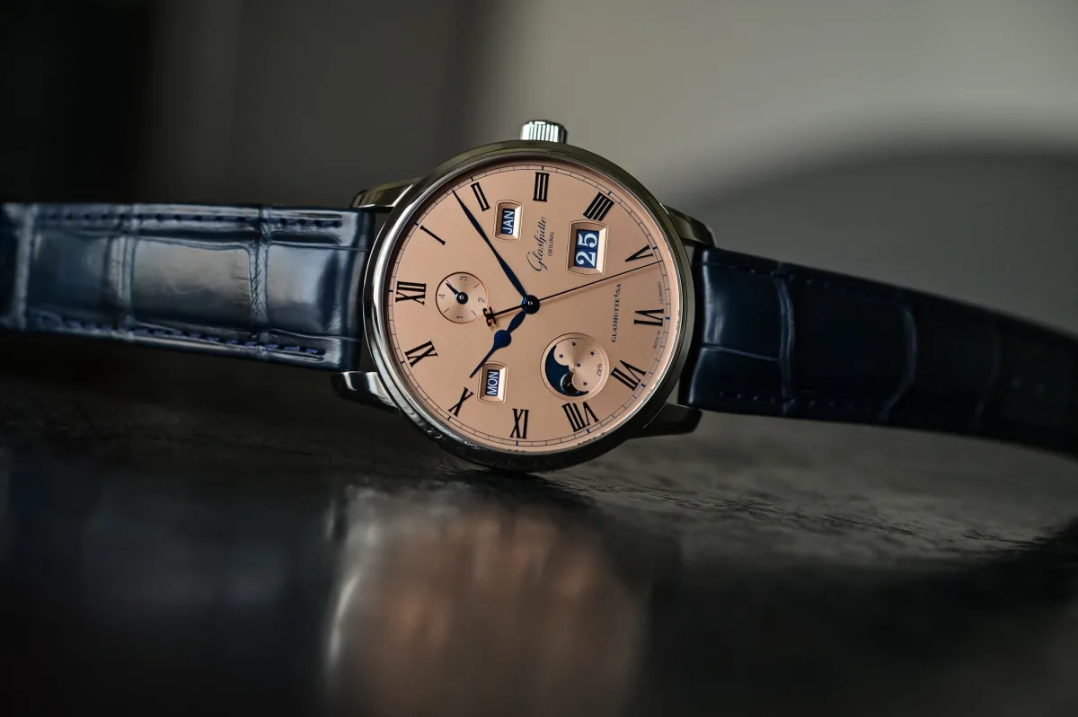 Glashütte Original Senator Excellence Perpetual Calendar watch with salmon dial